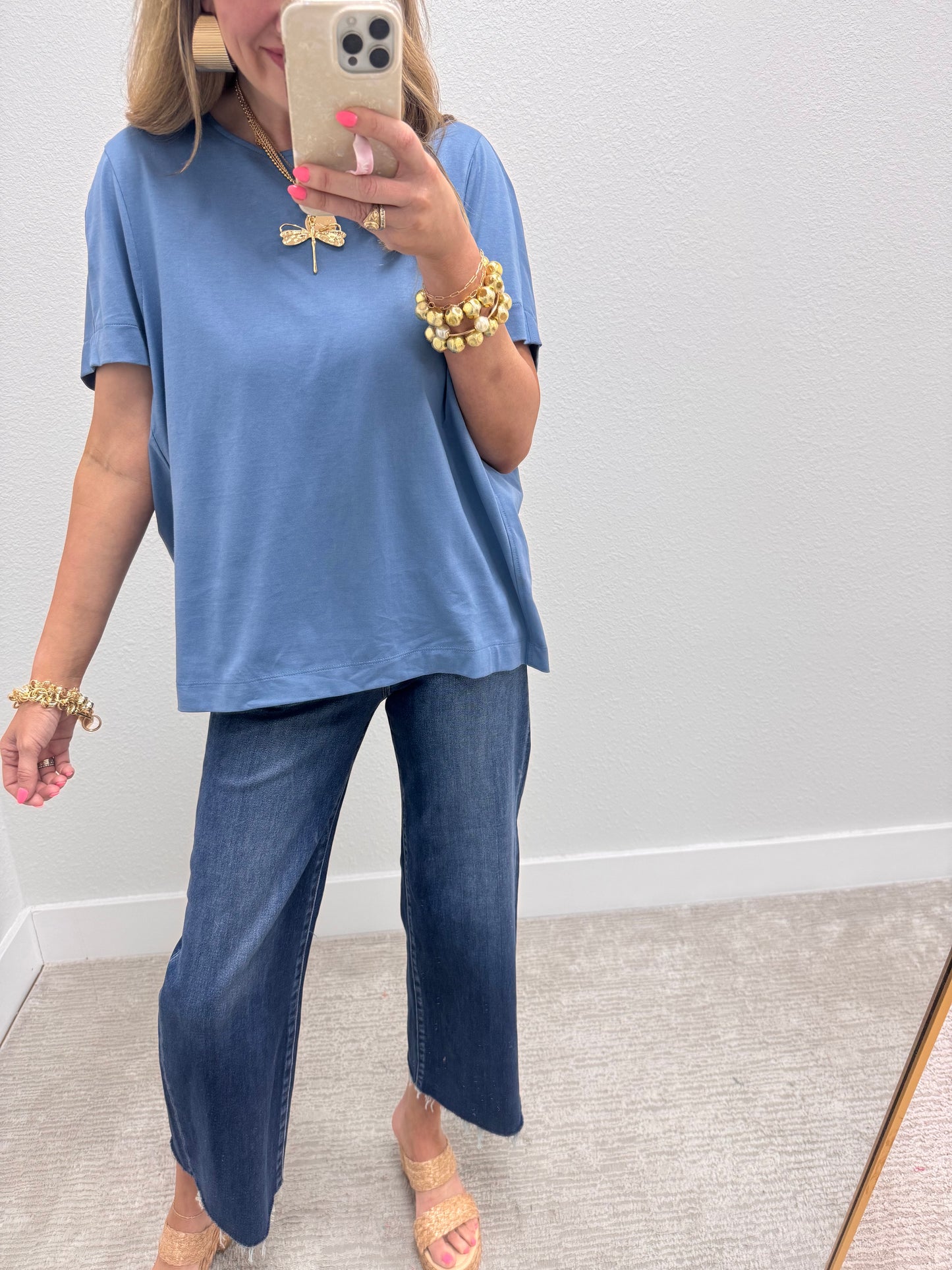 Dusty Blue Open Arm Round Neck Tee