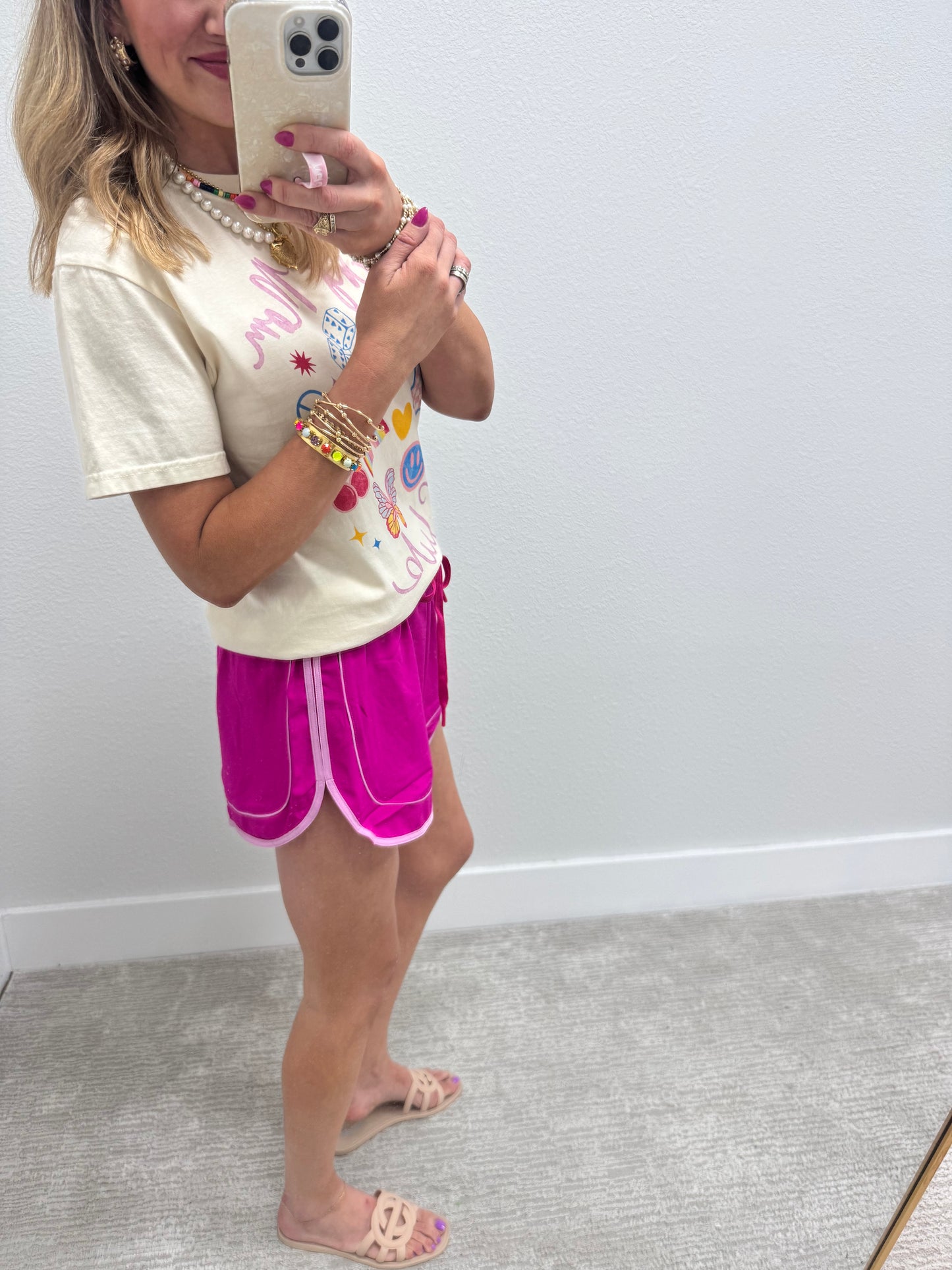 Fuchsia Athletic Shorts with Piping Detail