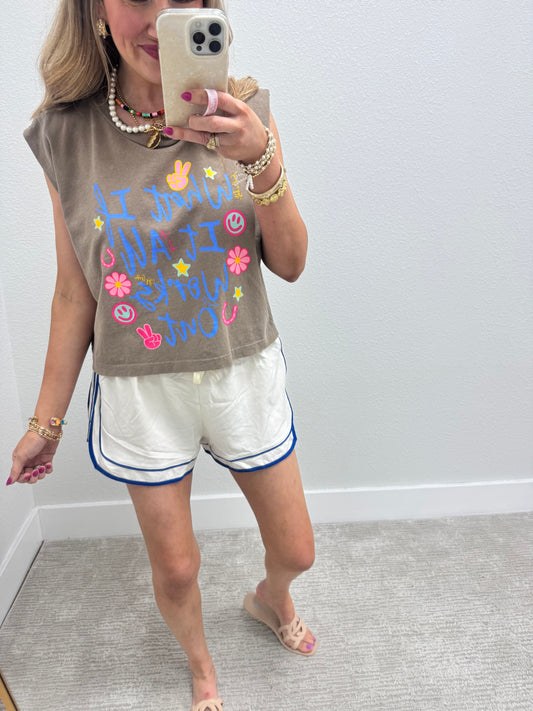 Cream Athletic Shorts with Piping Detail