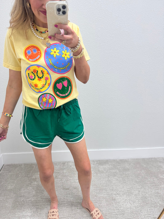 Green Athletic Shorts with Piping Detail
