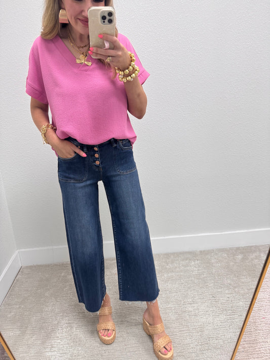 Light Mauve Crinkle Texture V-Neck Top