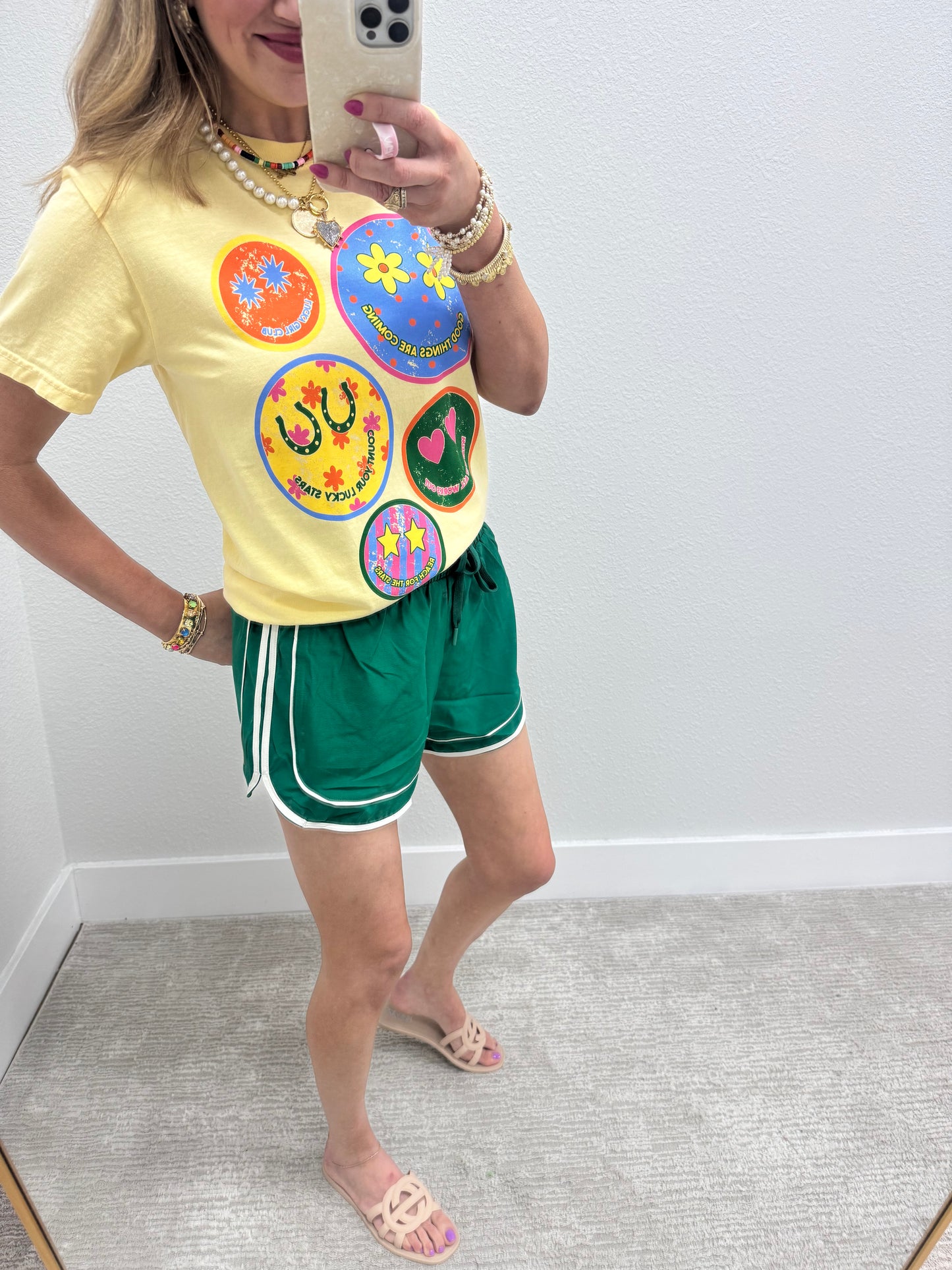 Green Athletic Shorts with Piping Detail
