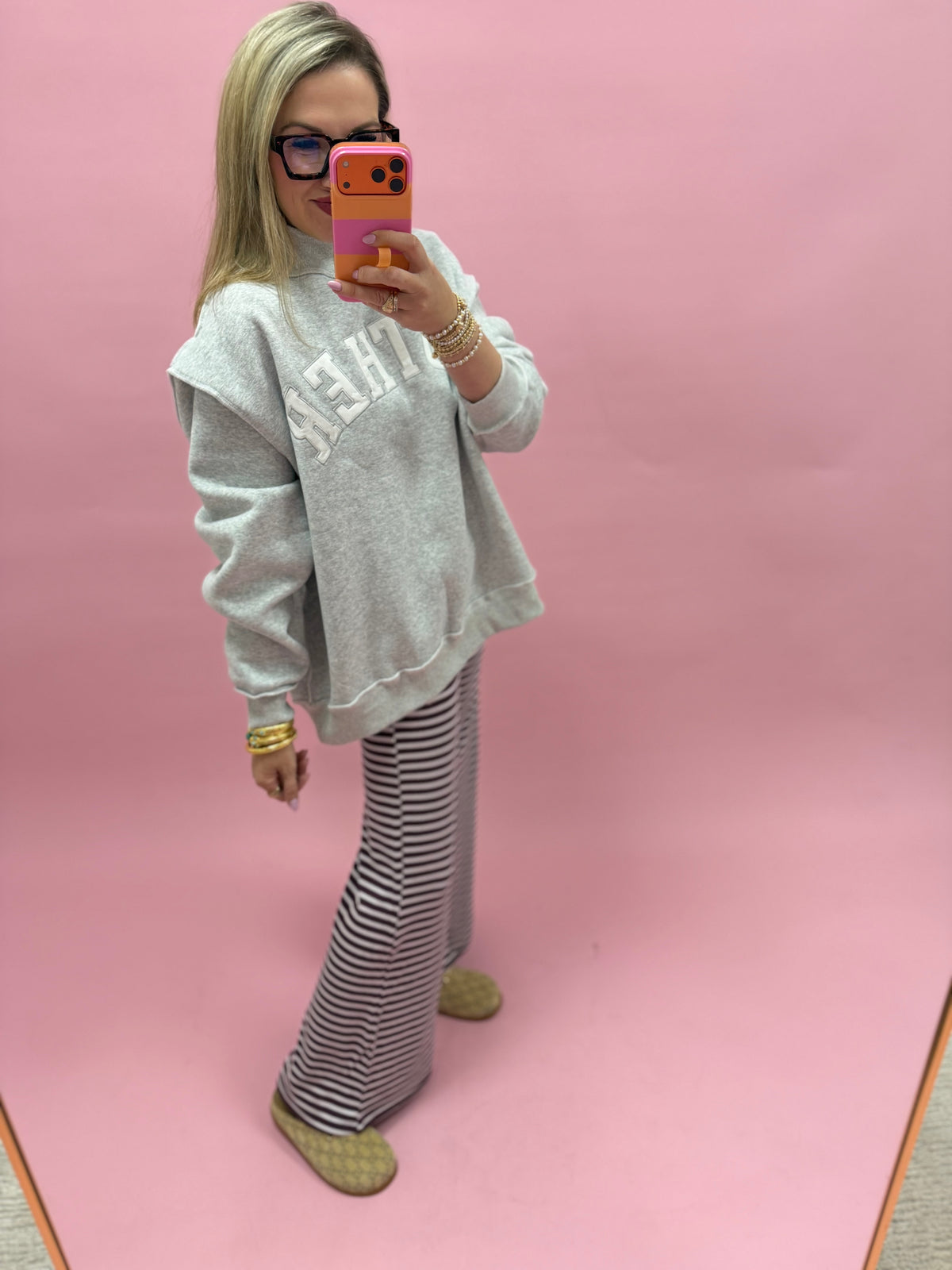 Dark Cherry Stripe Low Rise Striped Waffle Knit Pants