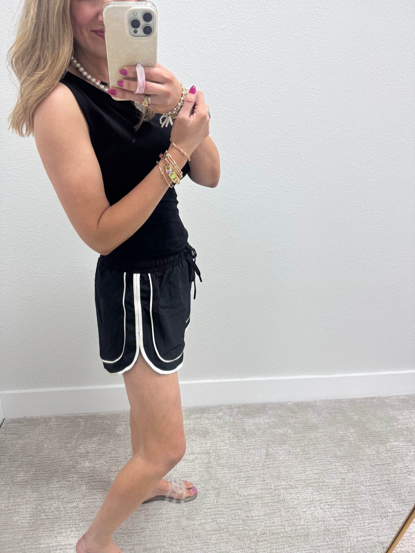 Black Athletic Shorts with Piping Detail