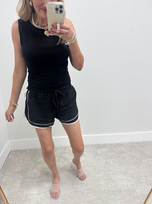 Black Athletic Shorts with Piping Detail