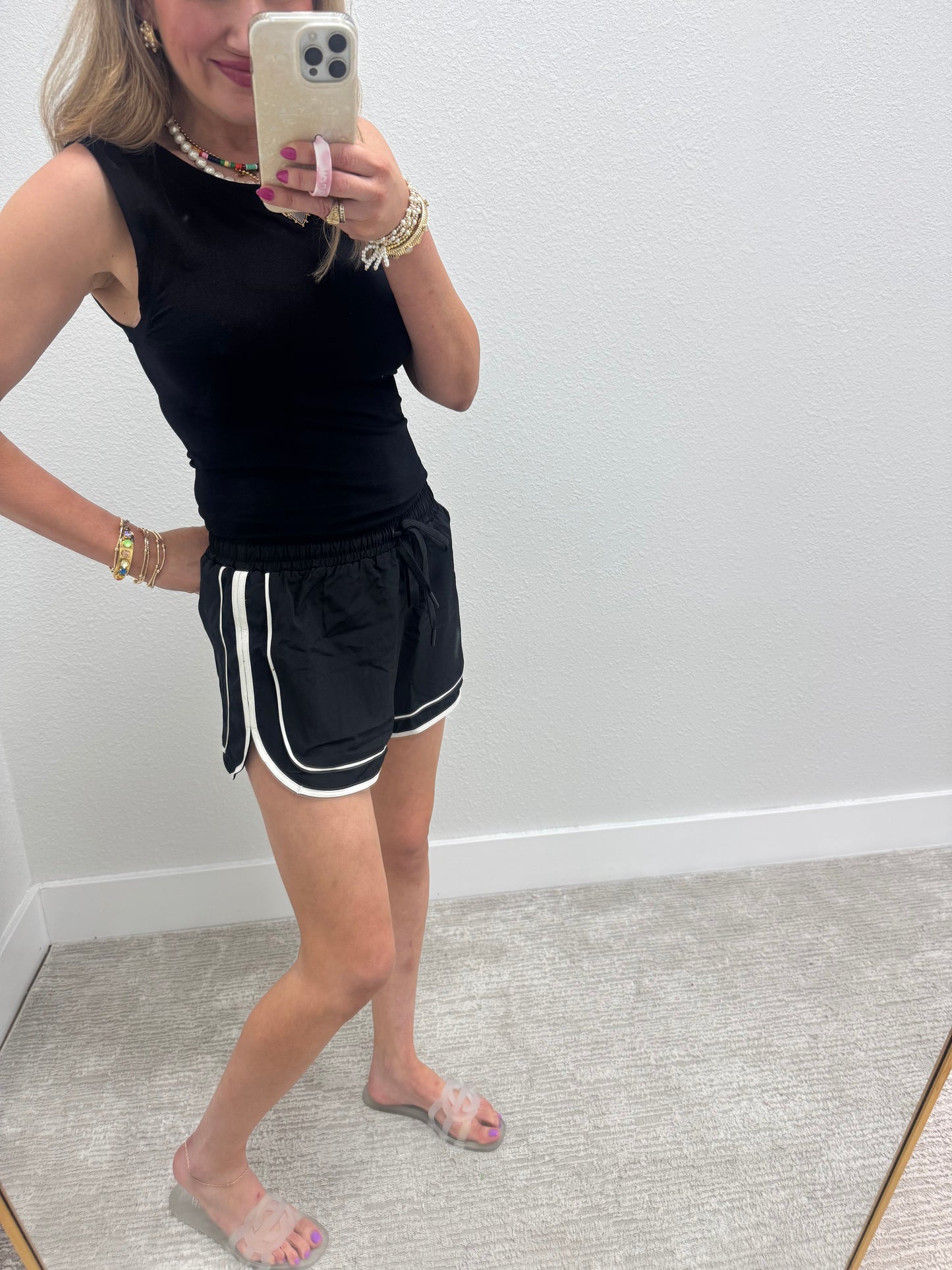 Black Athletic Shorts with Piping Detail