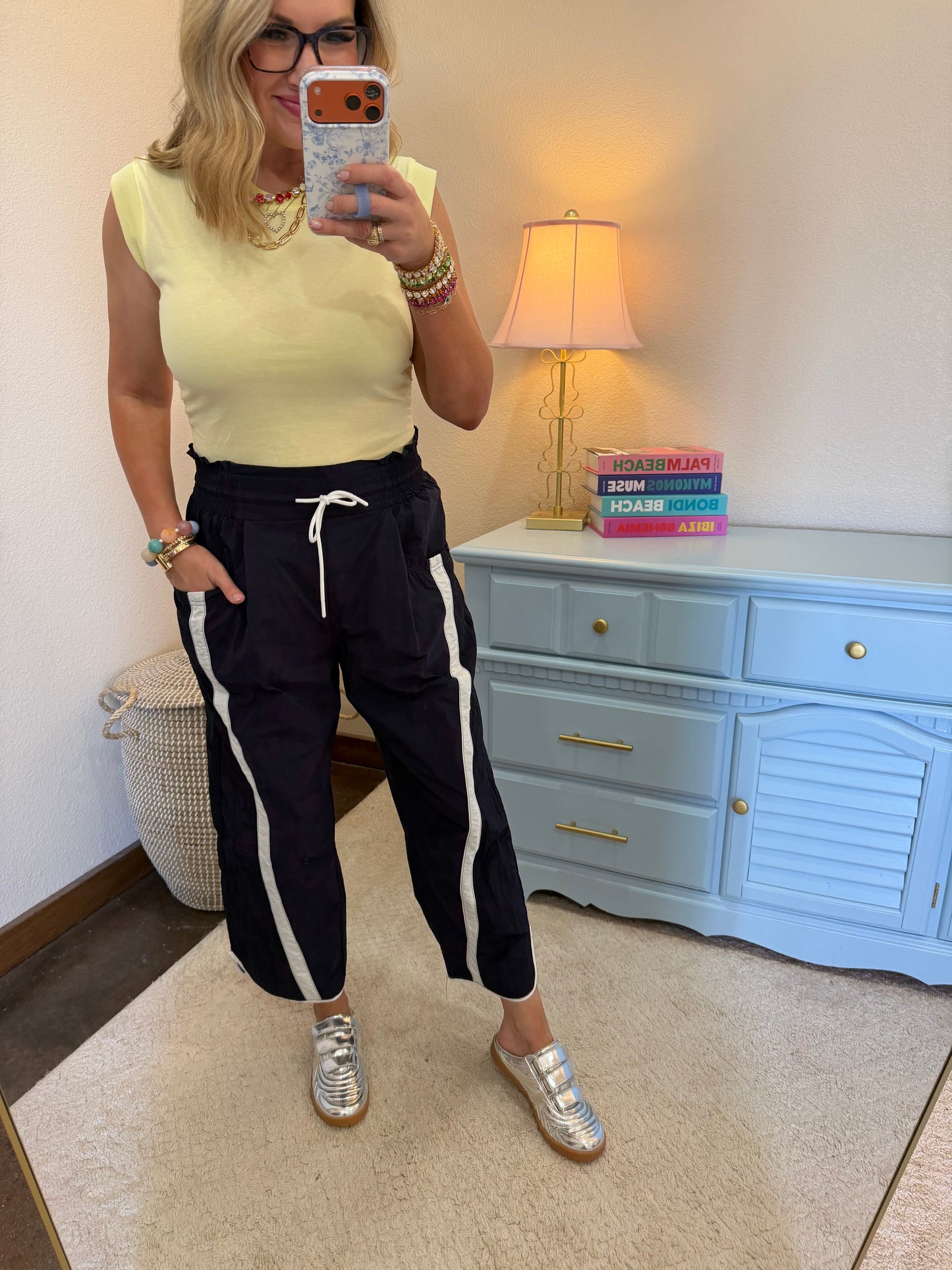 Navy & White Windbreaker Pants
