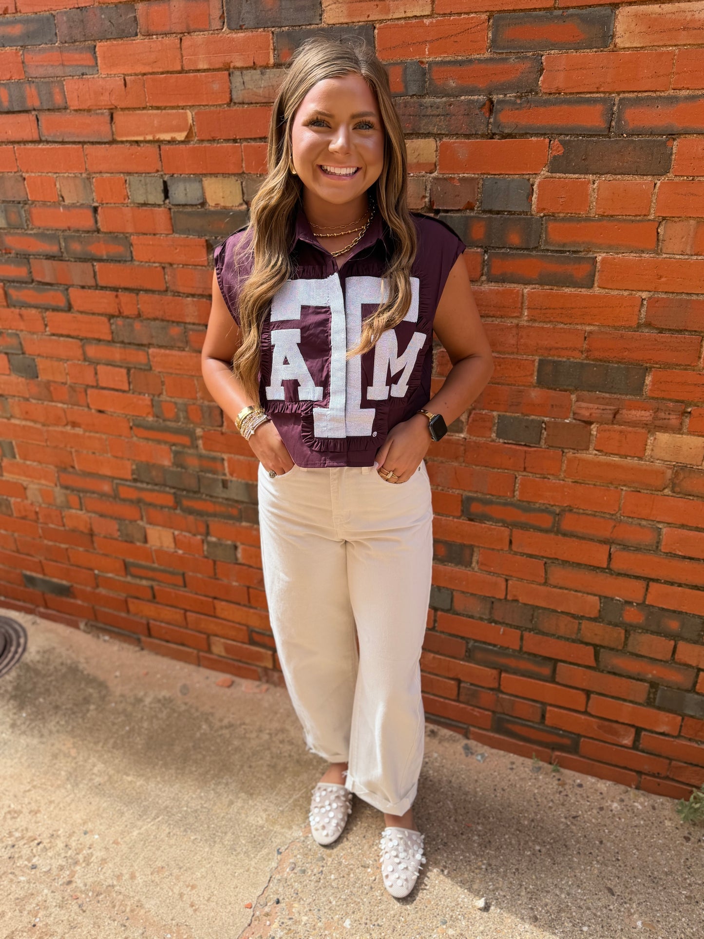 Queen of Sparkles Licensed Texas A&M Ruffle Mascot Patch Tank