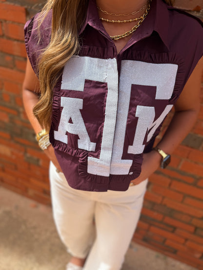 Queen of Sparkles Licensed Texas A&M Ruffle Mascot Patch Tank