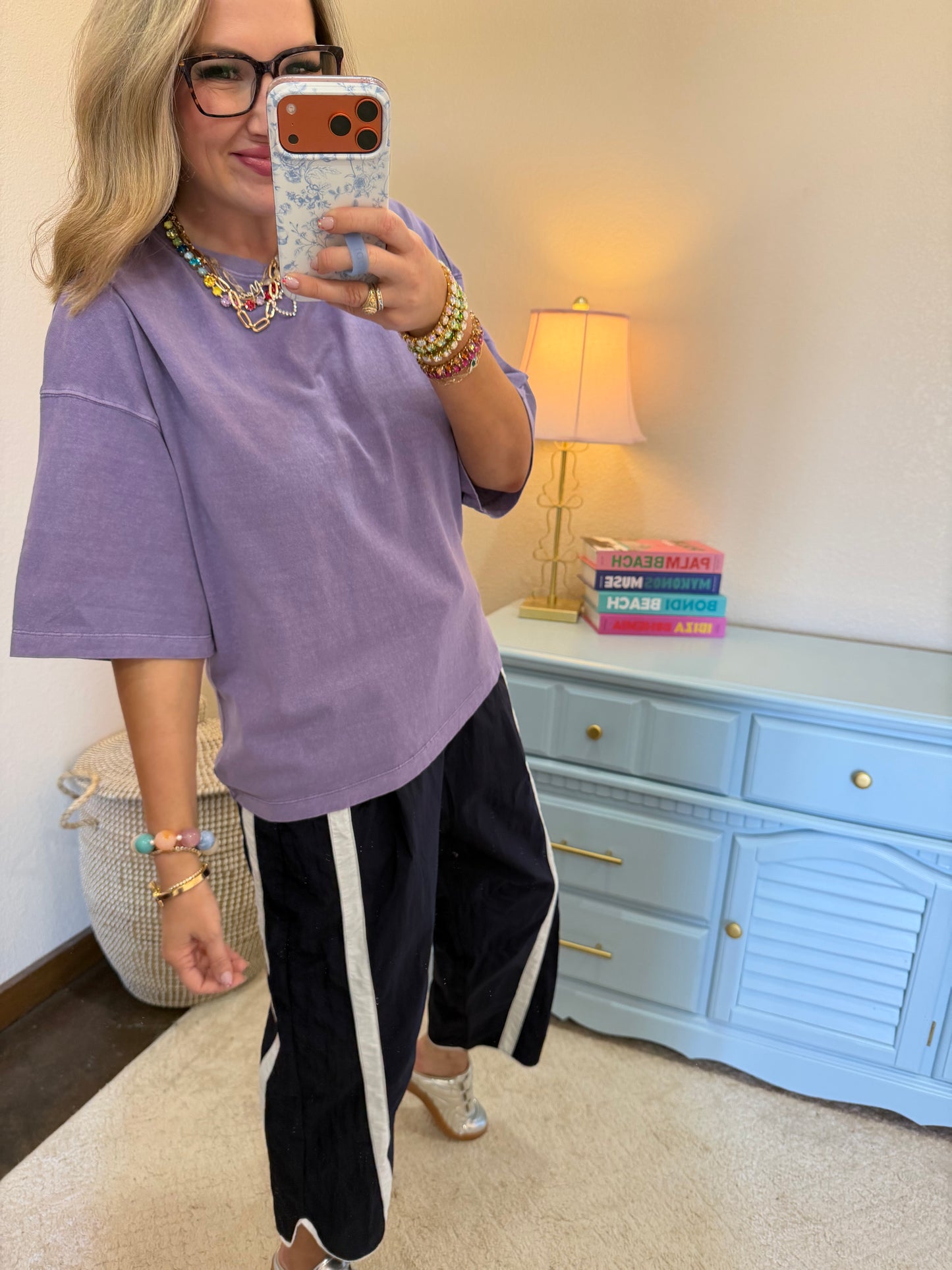 Dusty Purple Pigment Dye Oversized Half-sleeve T-shirt