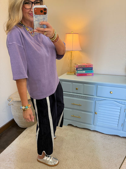 Dusty Purple Pigment Dye Oversized Half-sleeve T-shirt