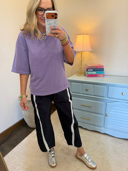 Dusty Purple Pigment Dye Oversized Half-sleeve T-shirt
