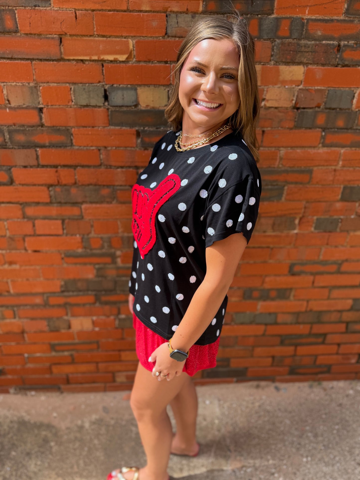 Queen of Sparkles Licensed Texas Tech Polka Dot Foam Finger Tee