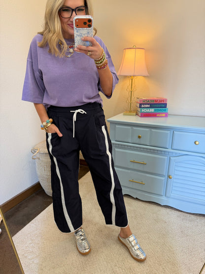 Navy & White Windbreaker Pants