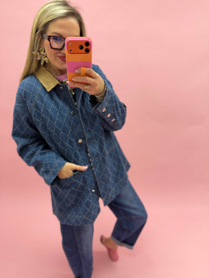 Denim Corduroy Collar Jacket