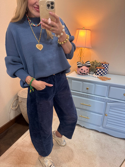 Dusty Blue Mock Neck Sweater