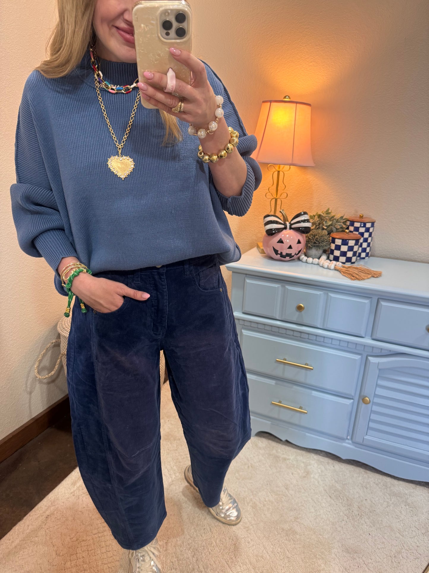 Dusty Blue Mock Neck Sweater