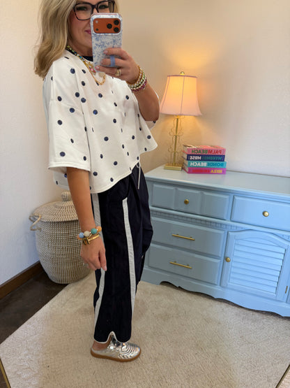 Navy Sequin Polka Dot Top