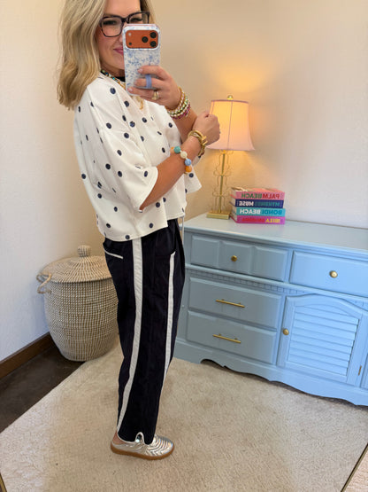 Navy Sequin Polka Dot Top