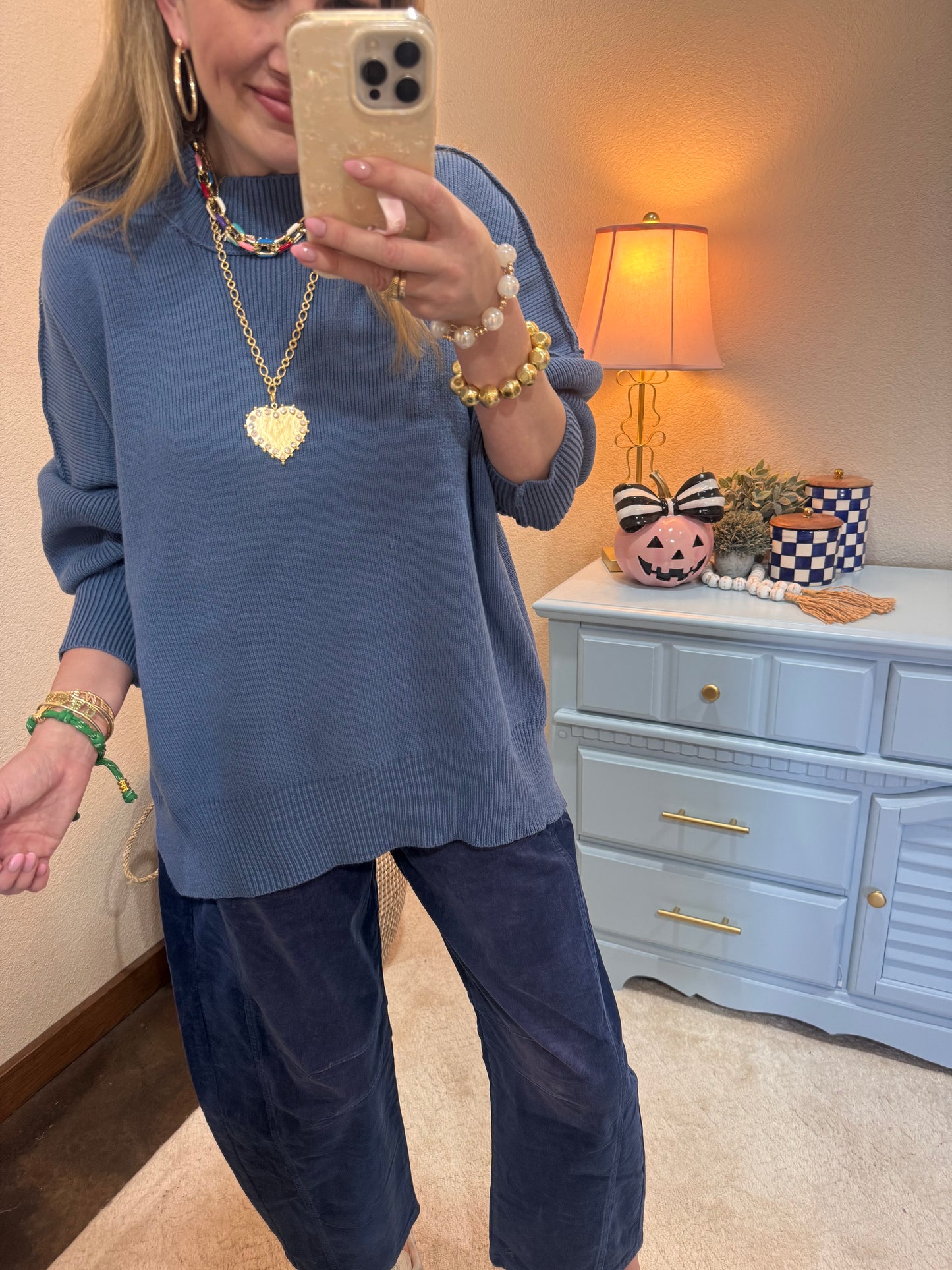 Dusty Blue Mock Neck Sweater