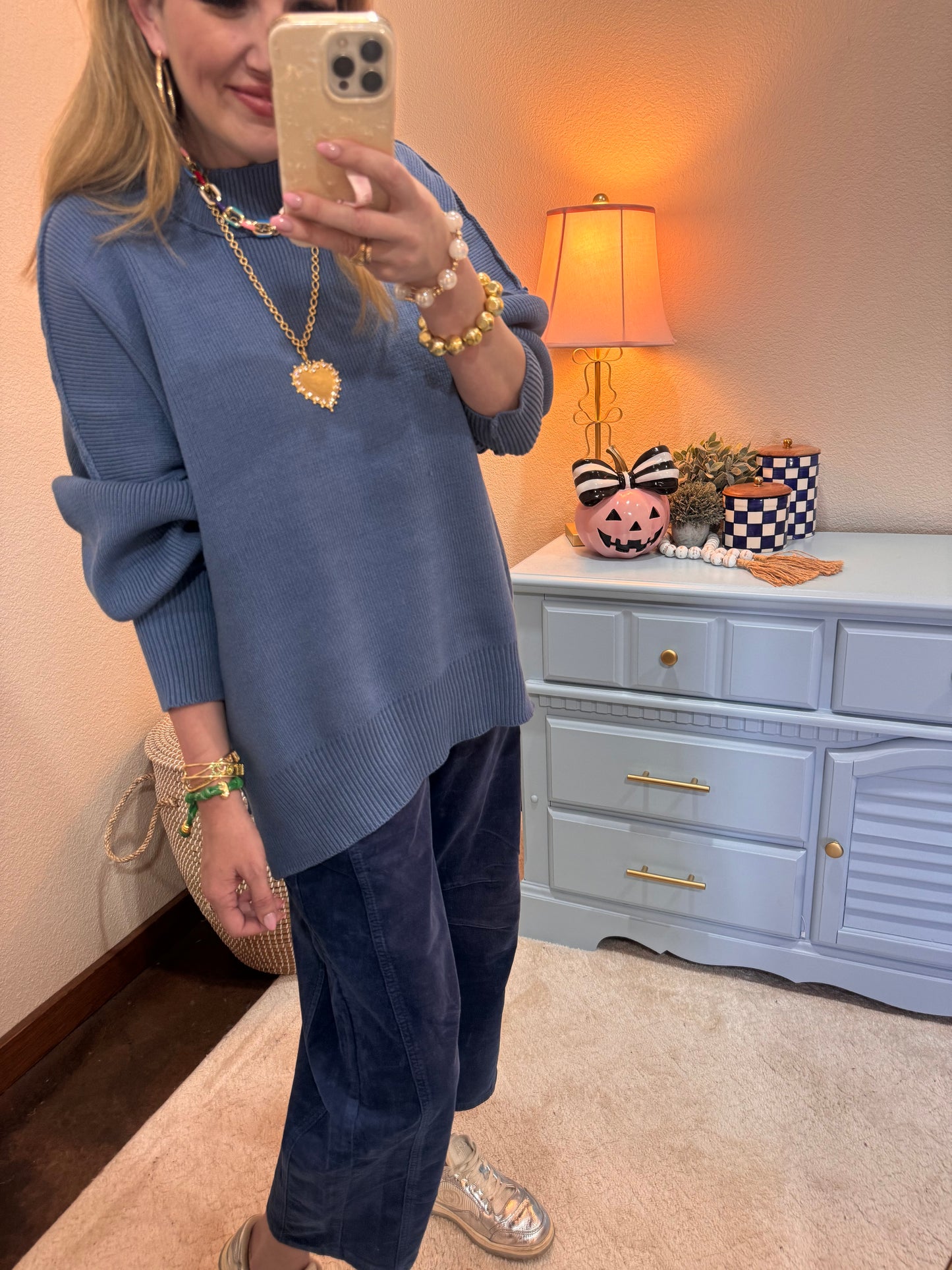 Dusty Blue Mock Neck Sweater
