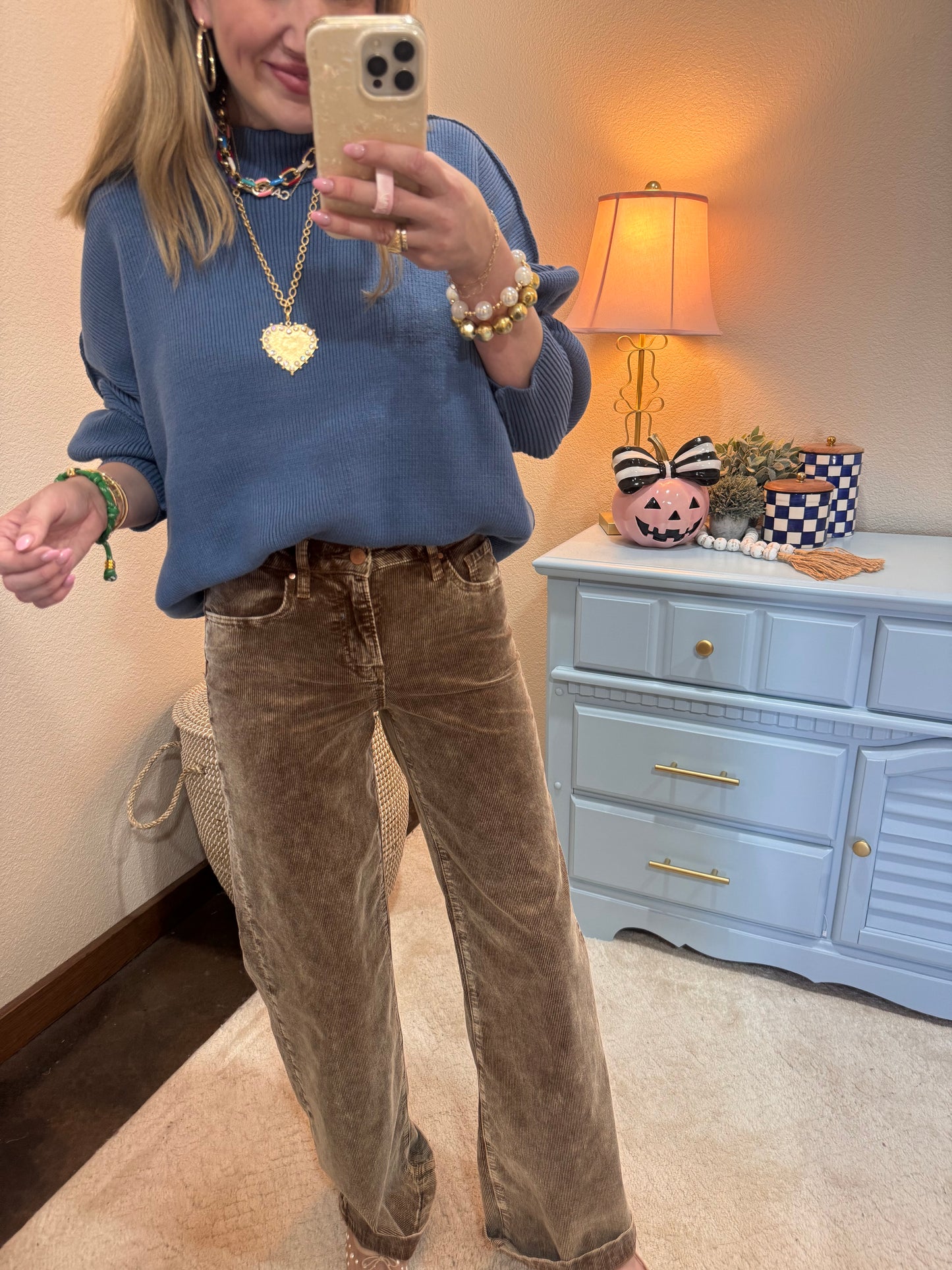 Risen Mocha Straight Leg Corduroy Pants