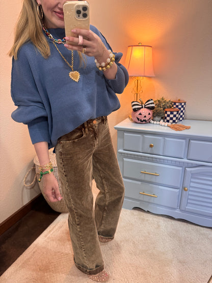 Risen Mocha Straight Leg Corduroy Pants FS
