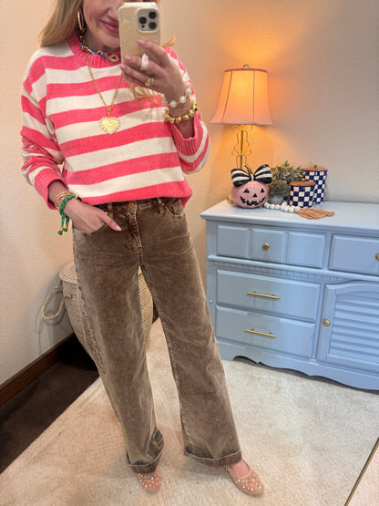 Risen Mocha Straight Leg Corduroy Pants FS