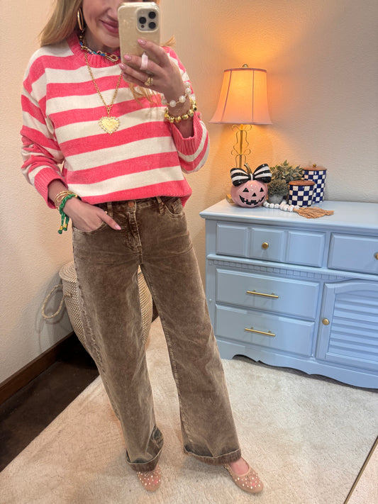 Risen Mocha Straight Leg Corduroy Pants