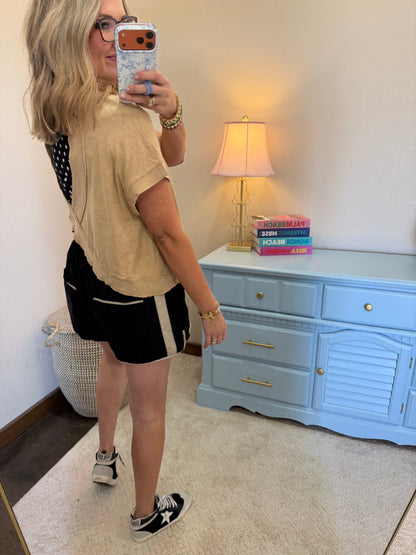 Black Fitted Polka Dot Short Sleeve Crew Neck Top