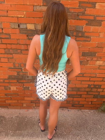 Black and White Polka Dot Ruffle Shorts