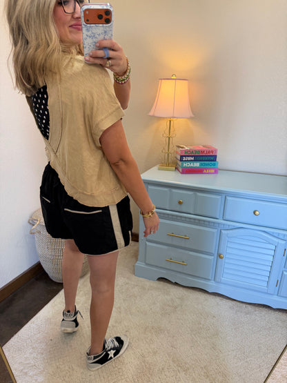 Dark Taupe Acid Washed Cross Detail Open Back Top