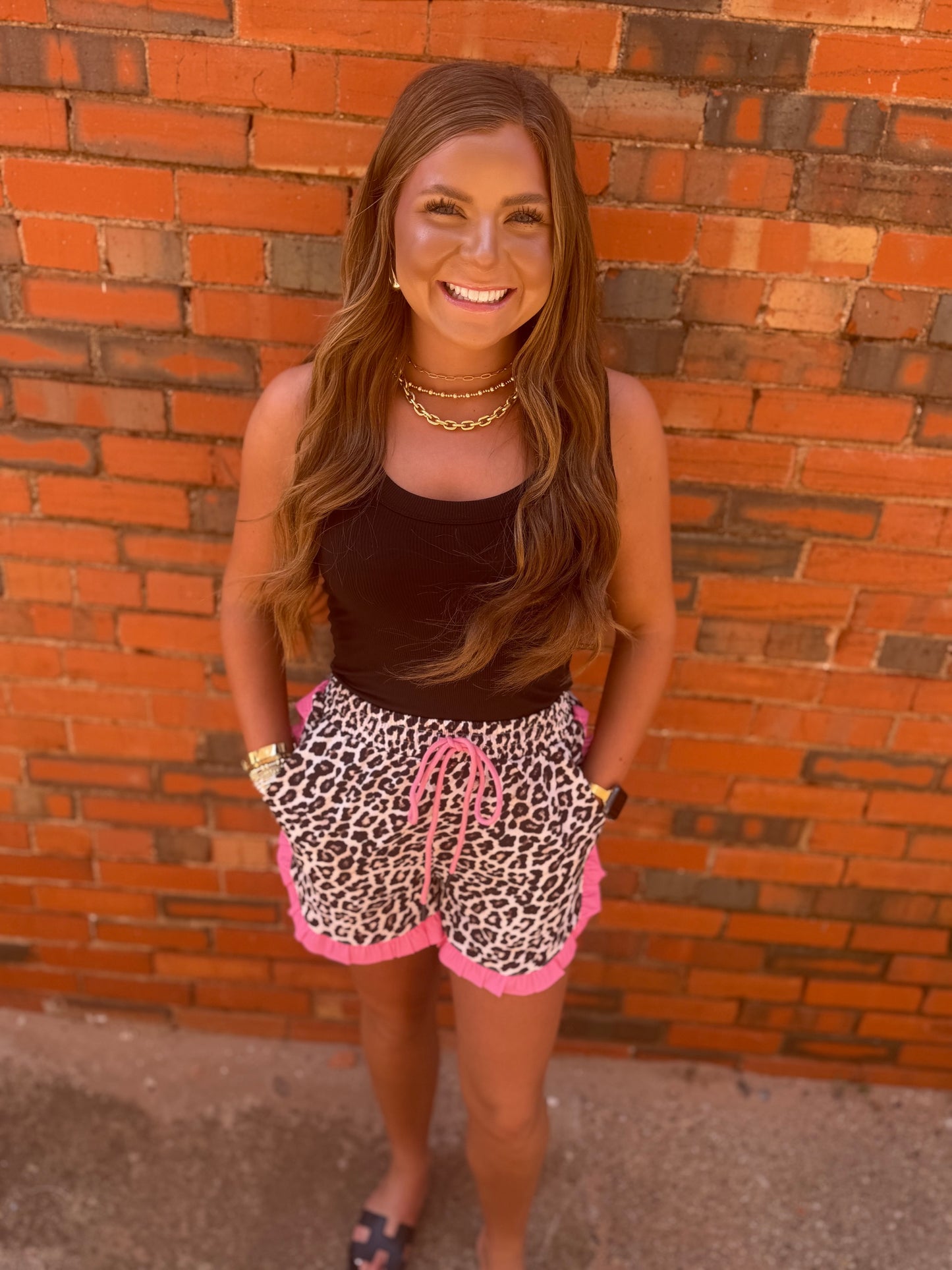 Pink Leopard Ruffle Shorts