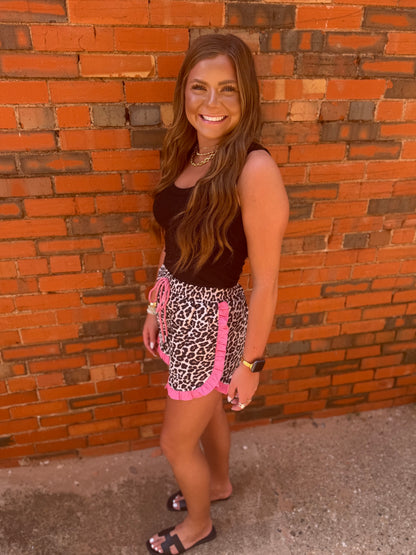 Pink Leopard Ruffle Shorts