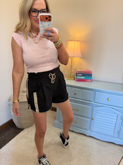 Soft Pink Ruched Waist Sleeveless Cap Sleeve Top