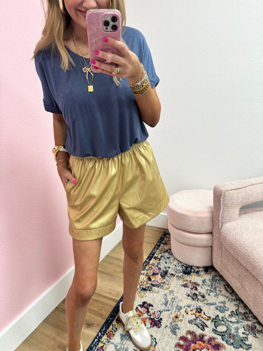 Blue Vneck Basic Hem Top