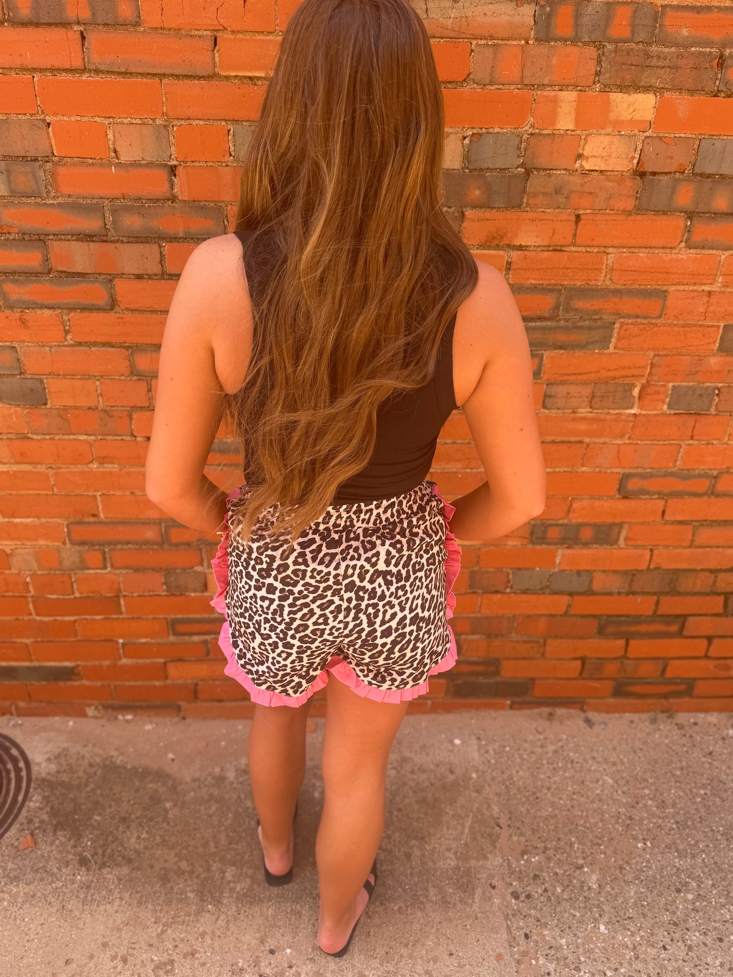 Pink Leopard Ruffle Shorts