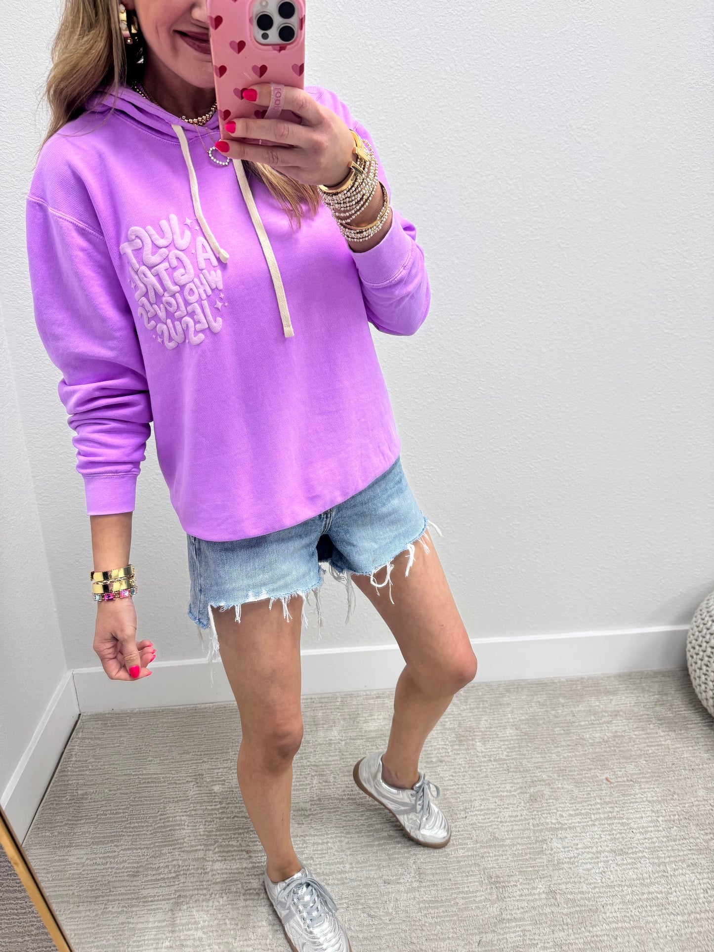 Violet Just a Girl Who Loves Jesus Puff Font Hoodie FS