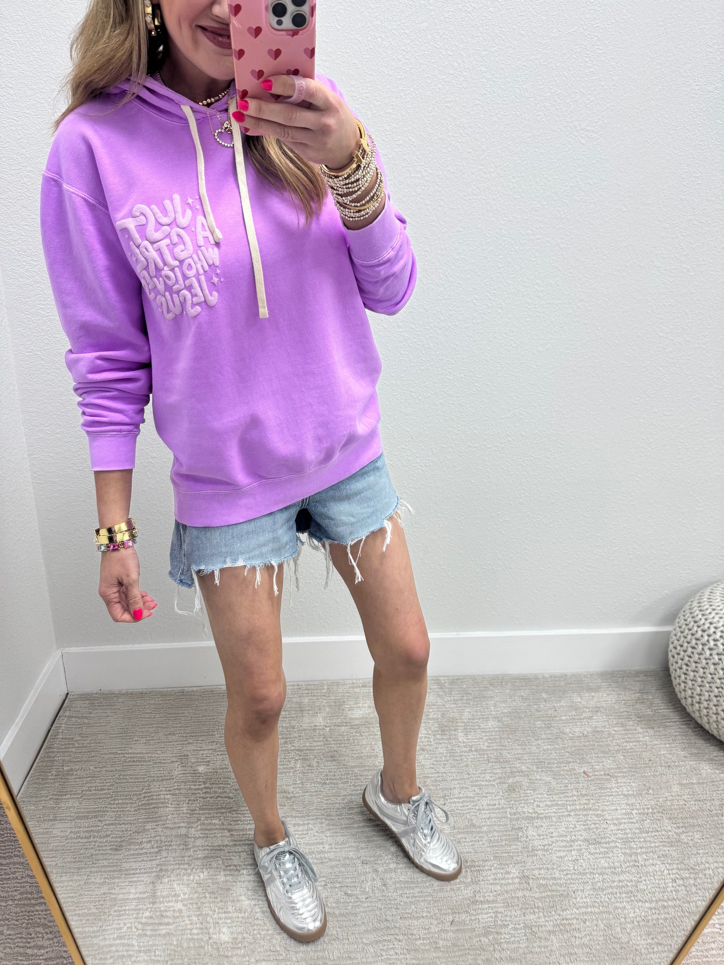 Violet Just a Girl Who Loves Jesus Puff Font Hoodie FS