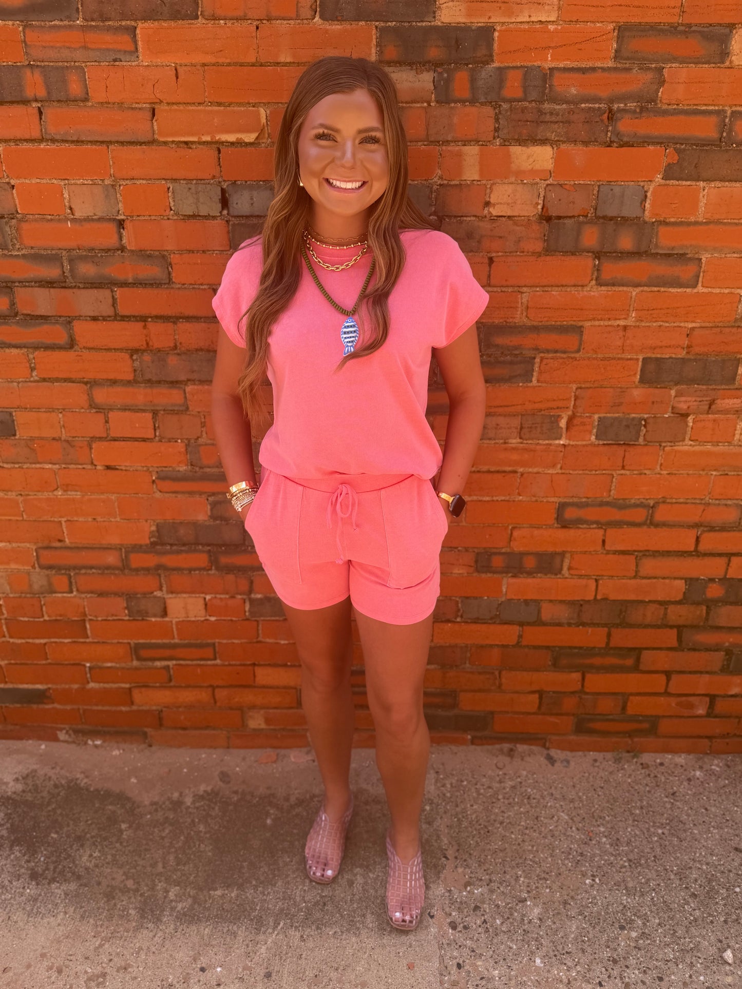 Taffy Pink Sleeveless Crew Neck Top And Shorts Set