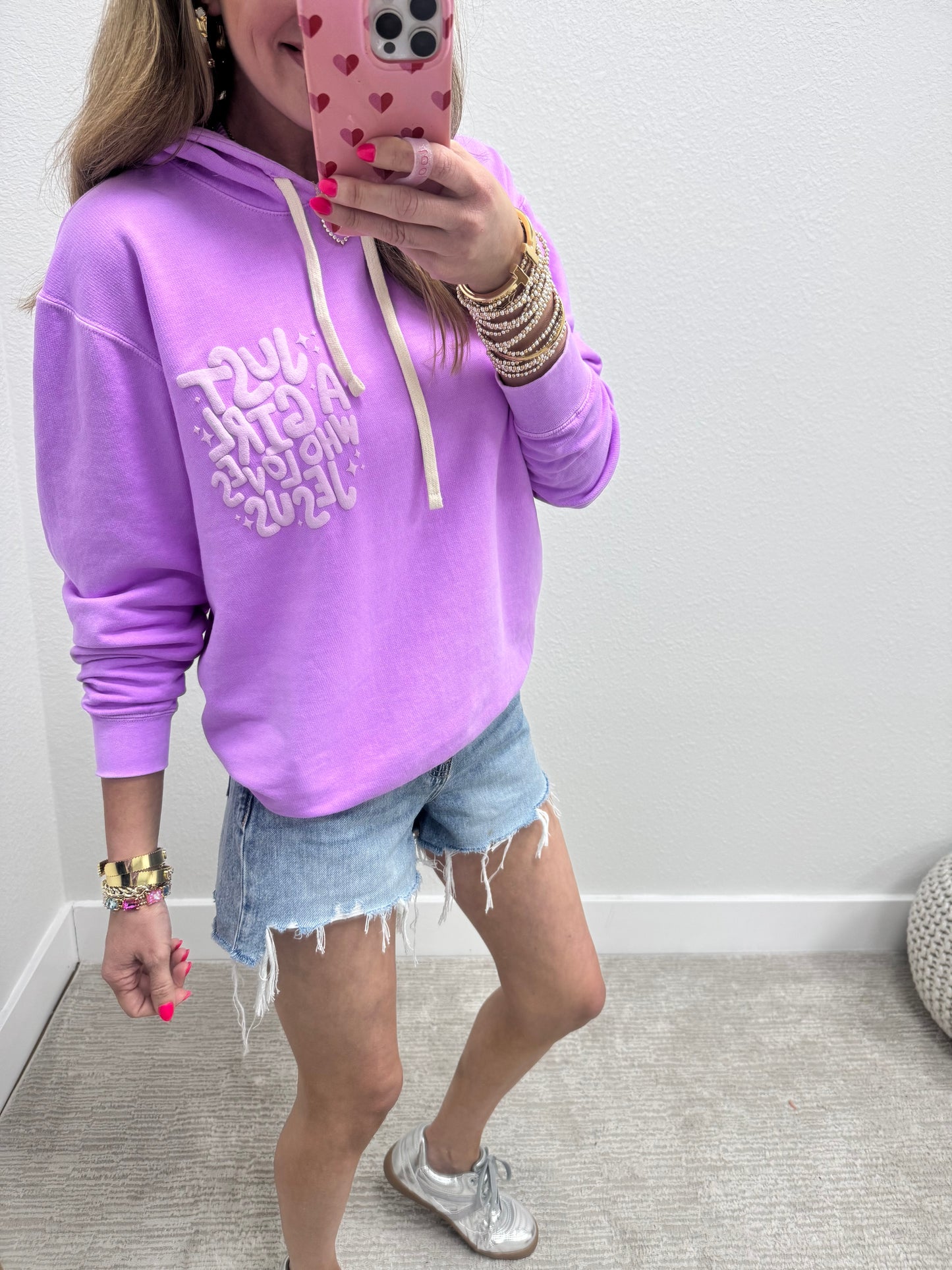 Violet Just a Girl Who Loves Jesus Puff Font Hoodie FS