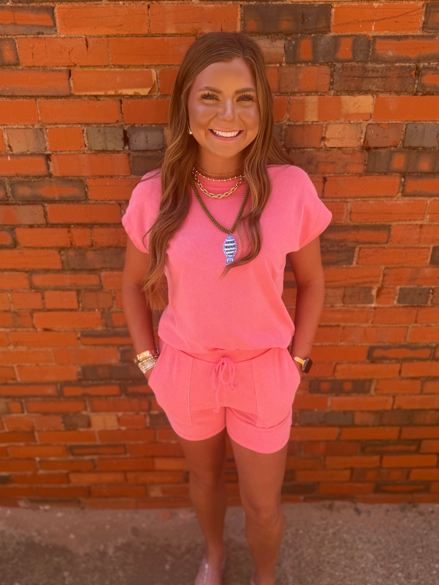 Taffy Pink Sleeveless Crew Neck Top And Shorts Set