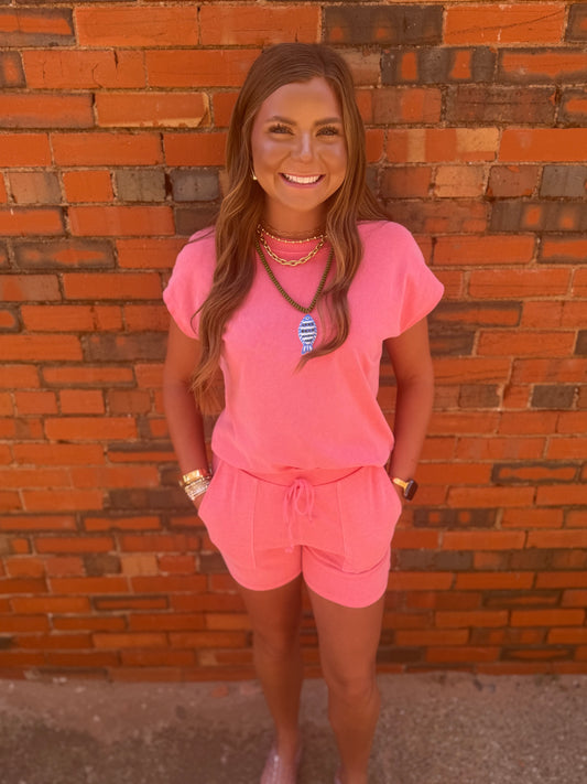 Taffy Pink Sleeveless Crew Neck Top And Shorts Set