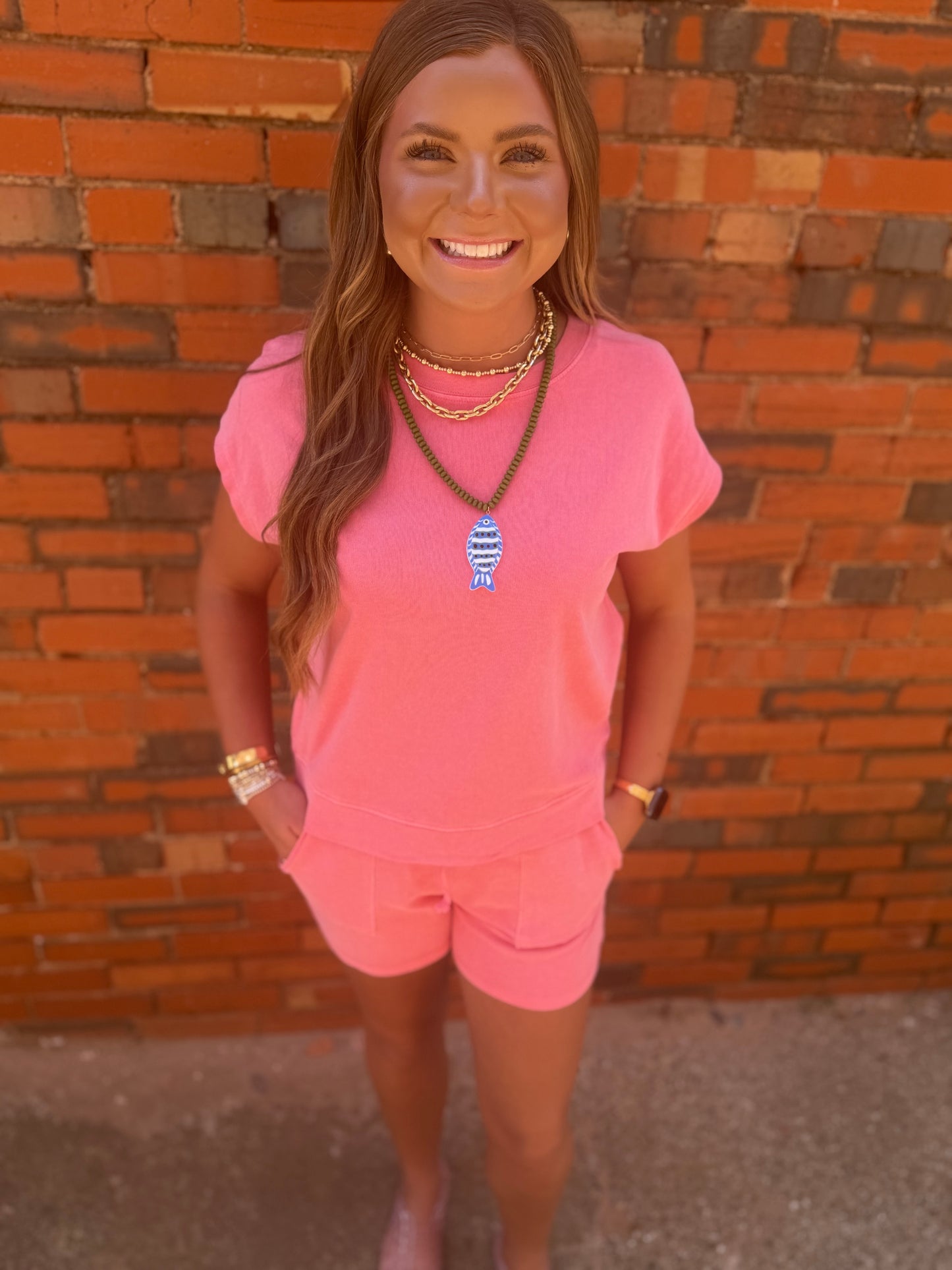 Taffy Pink Sleeveless Crew Neck Top And Shorts Set