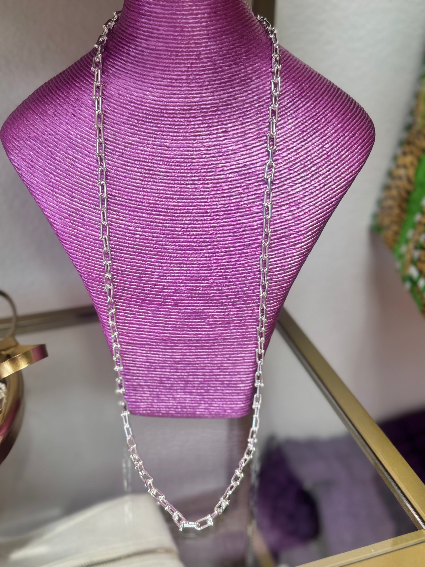 Extra Long Horsebit Necklace - Water Resistant (Silver & Gold)