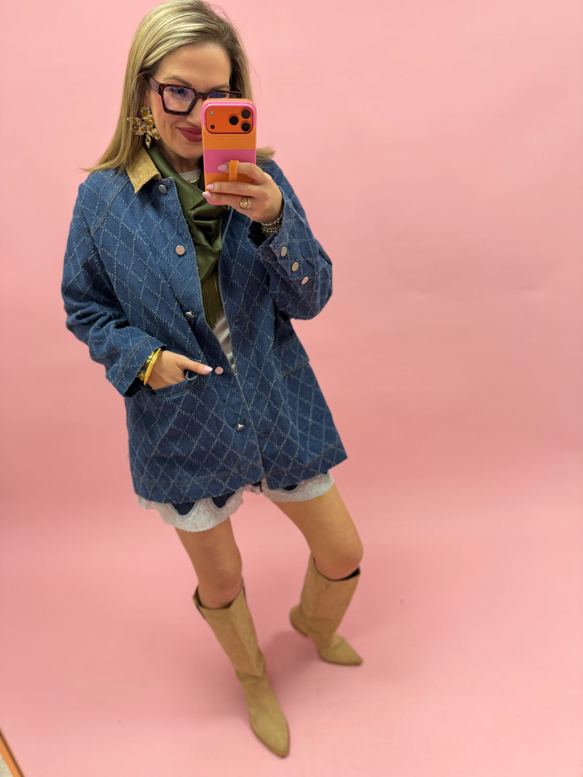 Denim Corduroy Collar Jacket