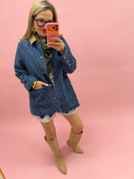 Denim Corduroy Collar Jacket