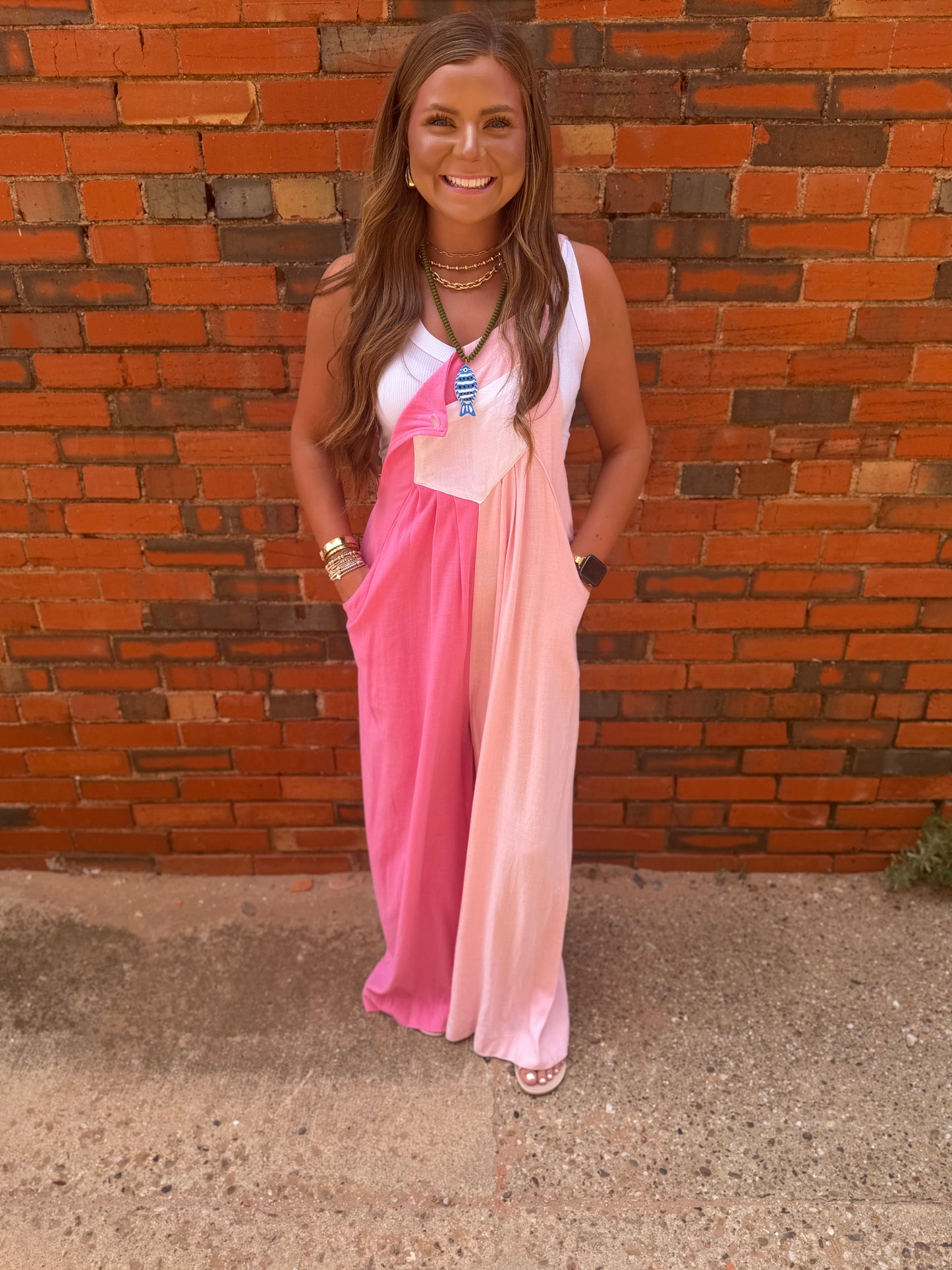 Split Color Pink Jumpsuit