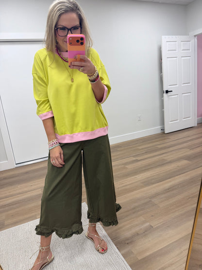 Lime Oversized Pullover Seam Detailed Top