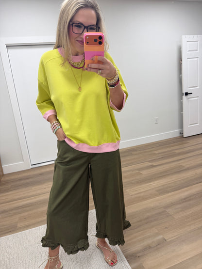 Lime Oversized Pullover Seam Detailed Top
